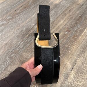 W by Worth Mixed Media Black Leather & Calf Hair Statement Belt - Med - Like New